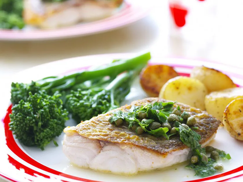 Crispy snapper with buttery capers