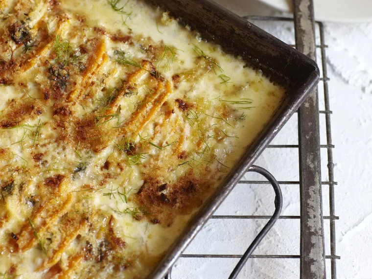 Pumpkin, fennel and gorgonzola bake