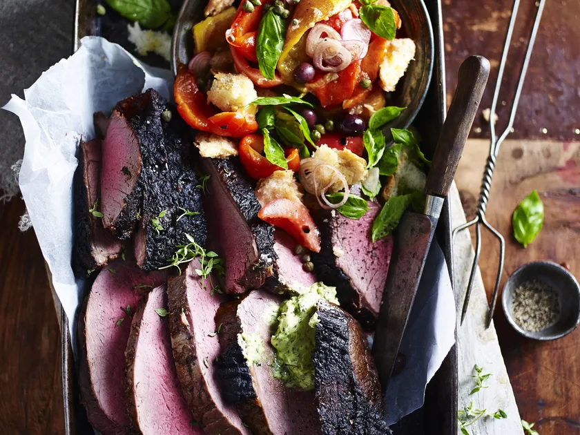 Barbecued beef rump with panzanella salad