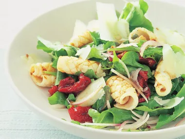 Grilled cuttlefish with semi-dried tomatoes salad