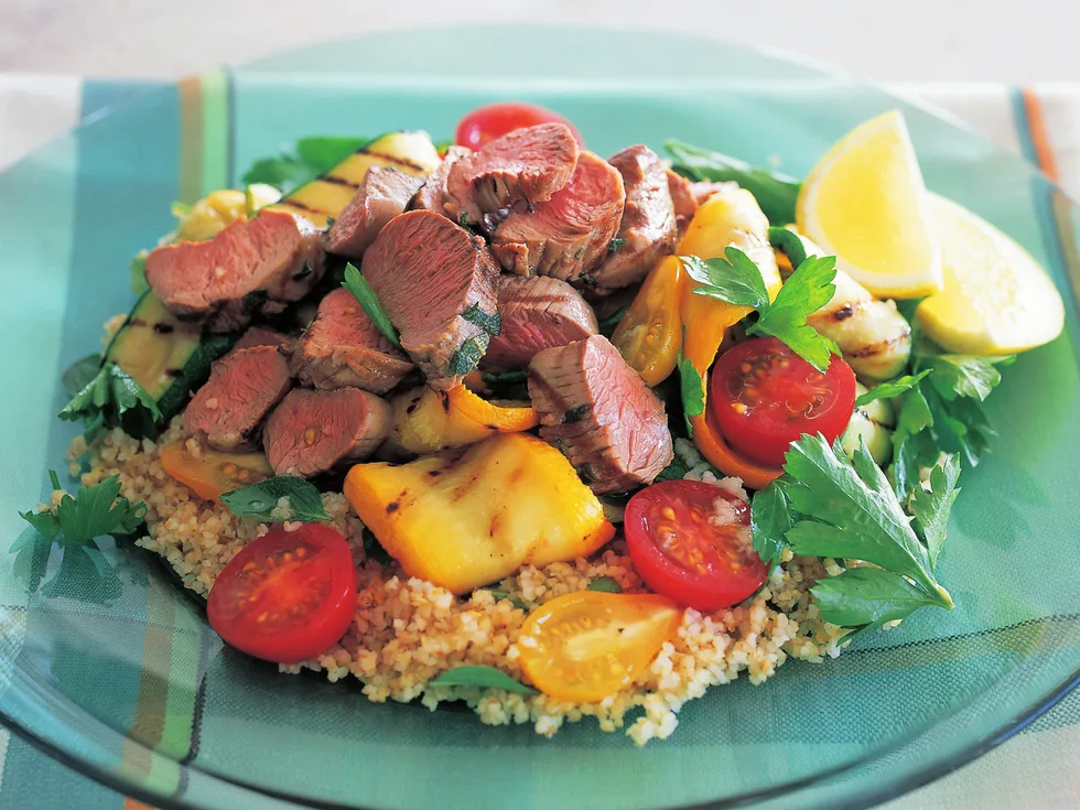 lamb, burghul and grilled zucchini salad