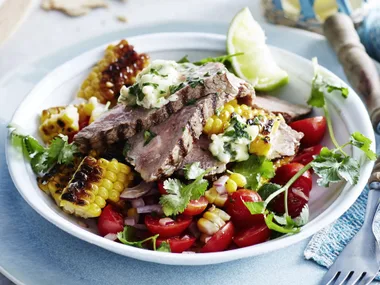 BARBECUED STEAKS WITH ANCHOVY BUTTER & CORN SALAD