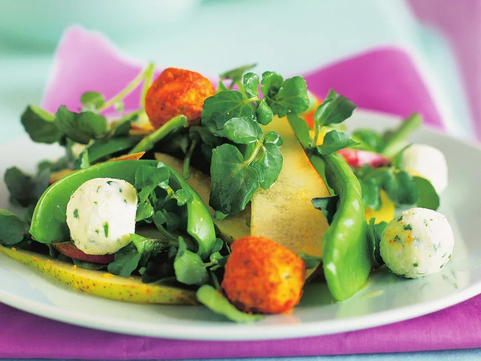 watercress salad with cheese balls