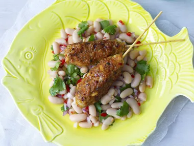 prawn kebabs with bean salad