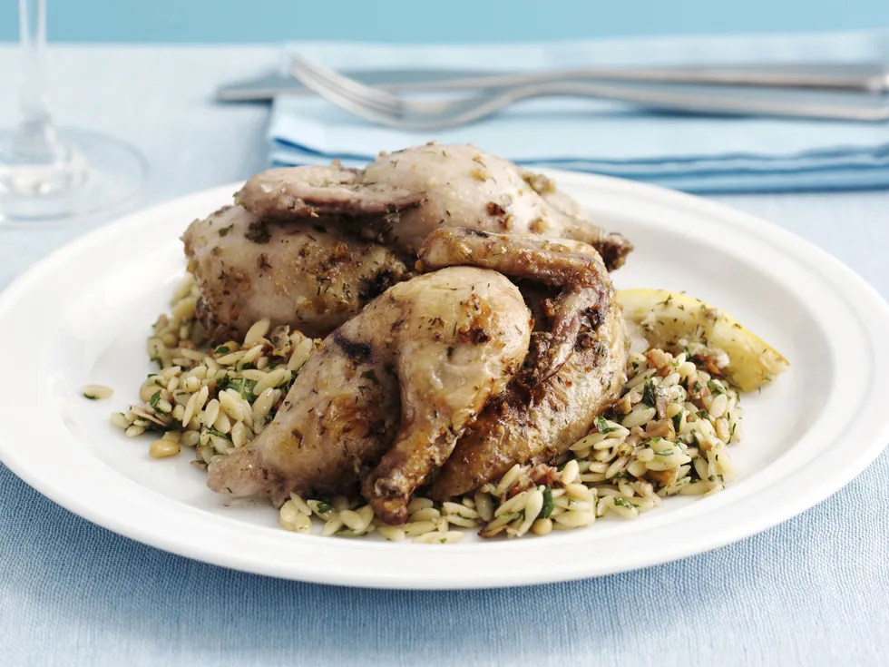 roasted chickens with dill and walnut pesto