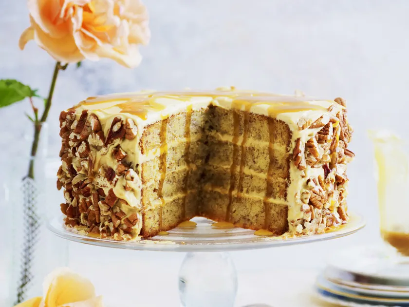 Layered banana butterscotch cake
