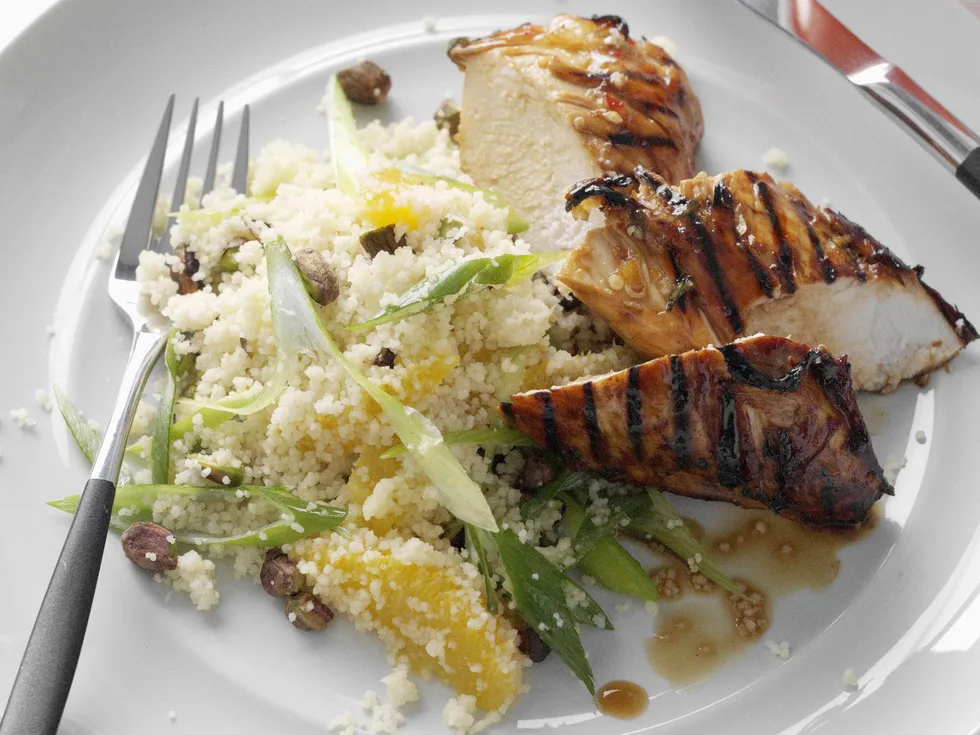 Citrus chicken with orange and pistachio couscous