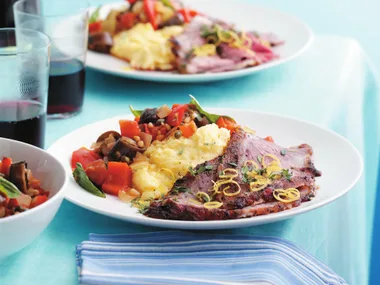 marinated lamb leg with caponata
