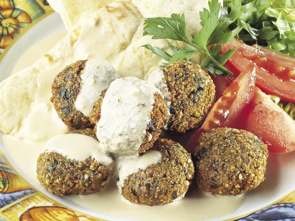 easy felafel with tangy garlic sauce