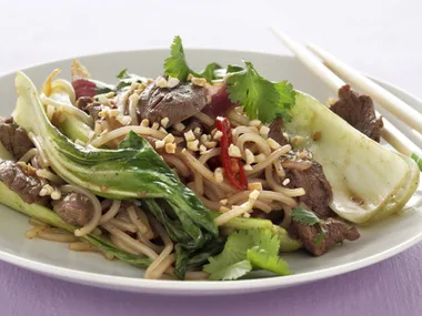 honey and five-spice lamb with buk choy