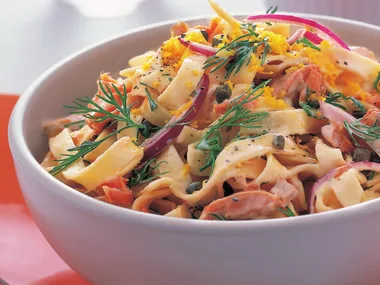 Fettuccine with creamy salmon and dill sauce