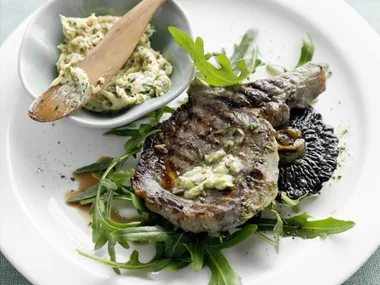 fennel-flavoured veal chops with garlic mustard butter