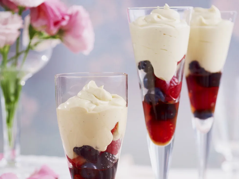 vanilla white chocolate syllabub with berries