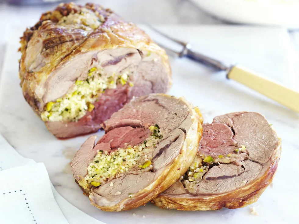 PISTACHIO AND OLIVE STUFFED LAMB FOREQUARTER WITH BEETROOT SALAD