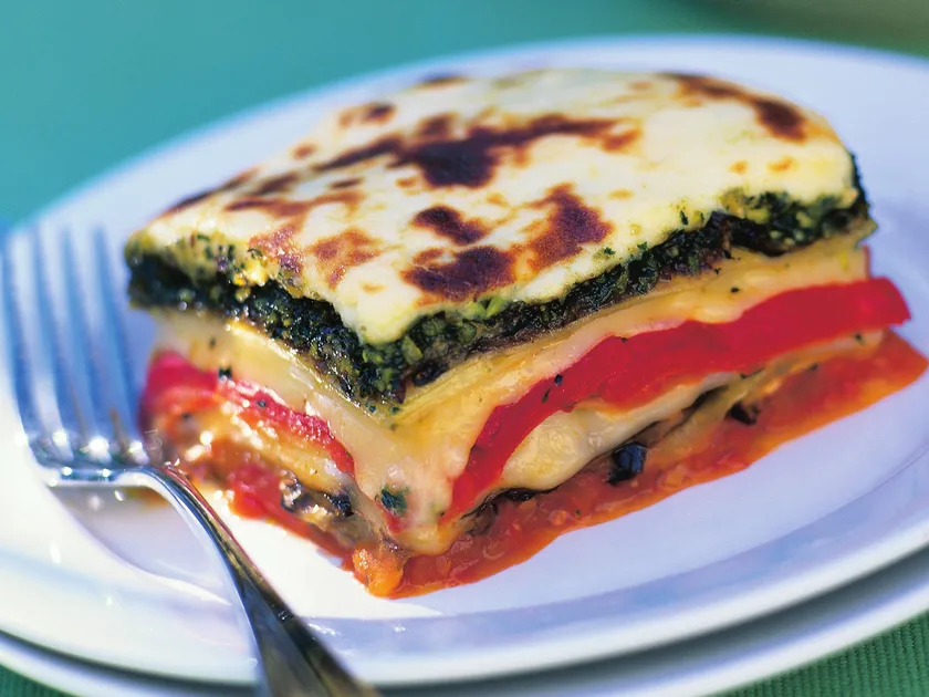 Pistachio pesto with eggplant lasagne