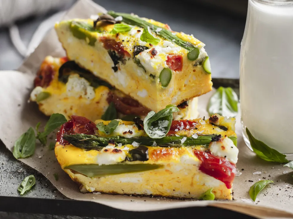 asparagus, tomato,ricotta & basil frittata