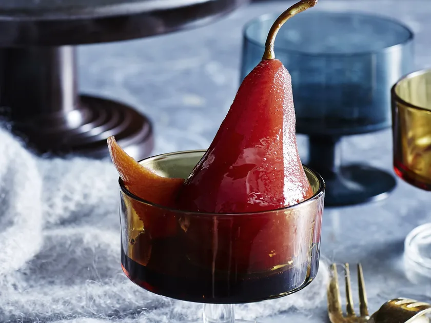 Vanilla & red wine poached pears