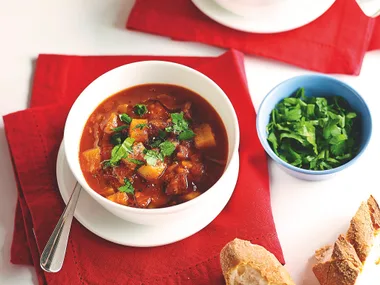 Hearty tomato and chorizo soup