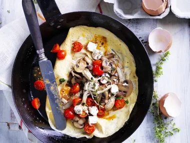 mushroom, tomato and goat's cheese omelettes