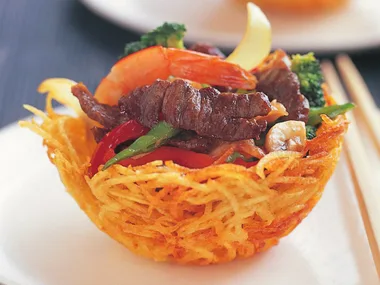 potato baskets with combination stir-fry