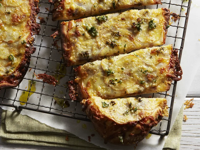 Caramelised onion and potato pizza