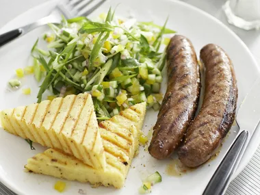 merguez with parmesan polenta triangles