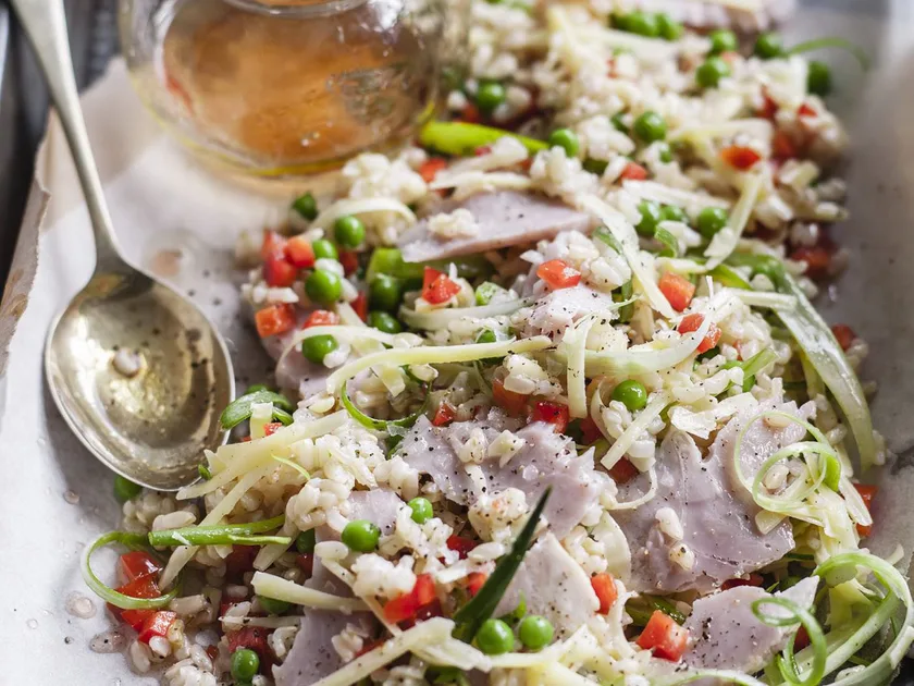 Pea and ham brown rice salad