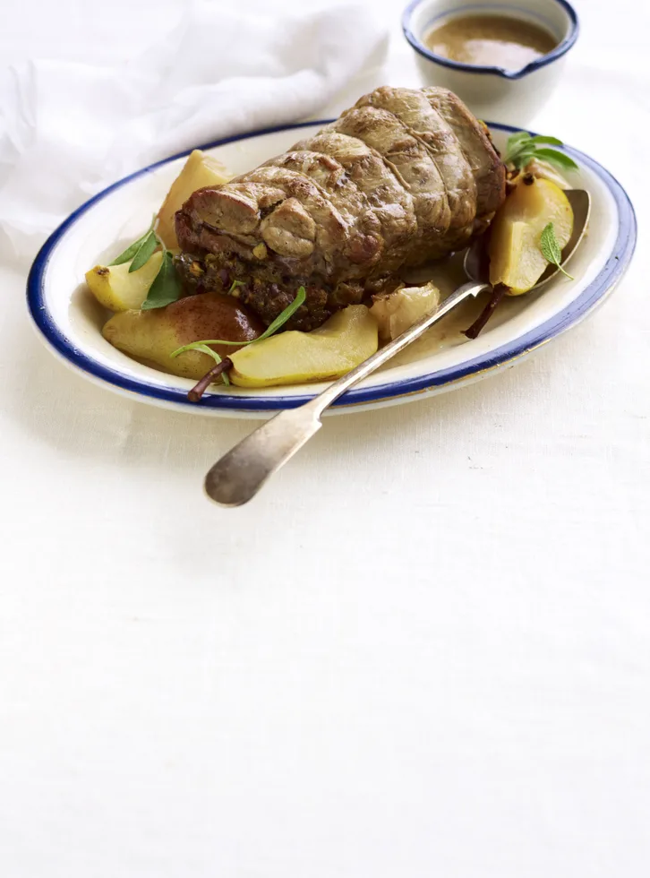 pork neck with cider and pear