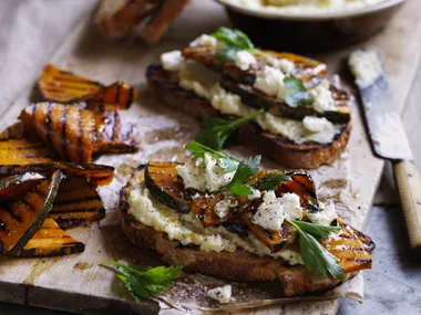 pumpkin  bruschetta with almond   skordalia