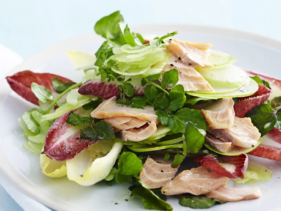 hot-smoked trout, apple and celery salad