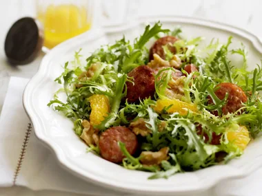 chorizo, curly endive, orange and walnut salad