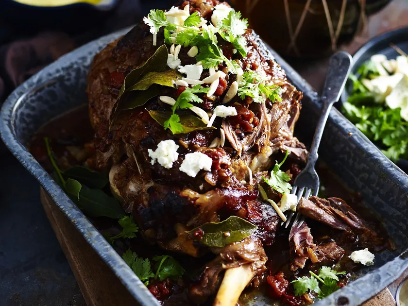 Slow-roasted lamb leg with soft polenta