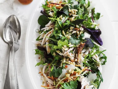 thai chicken, papaya and peanut salad