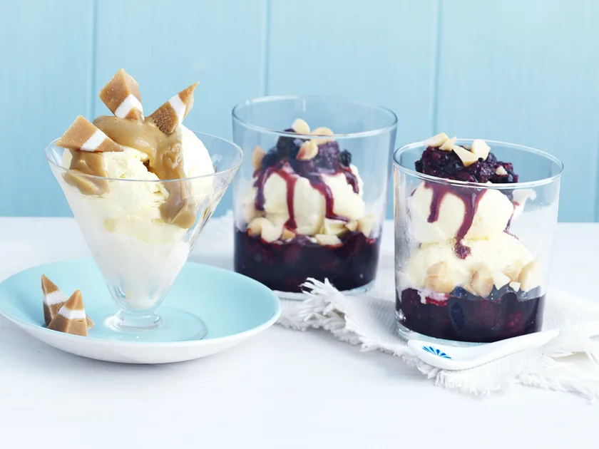 Warm caramel sundaes
