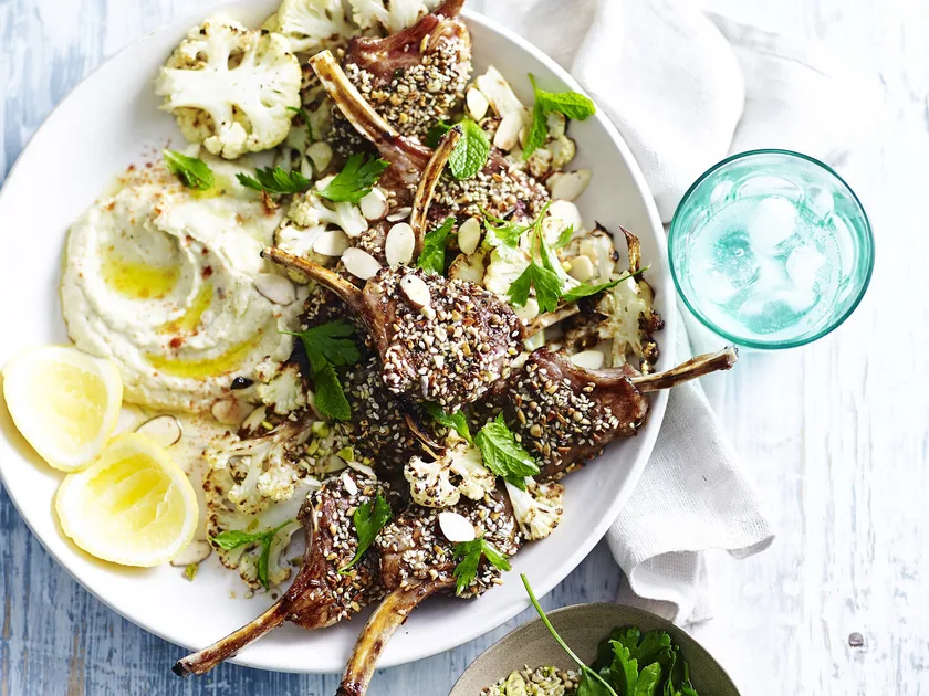 Dukkah-crusted lamb cutlets with cauliflower