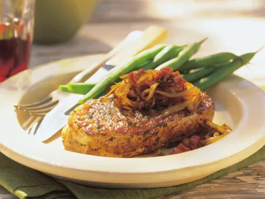 pepper steaks with balsamic browned onion