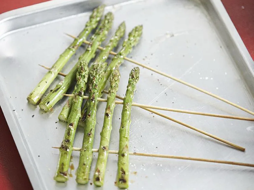 Skewering asparagus