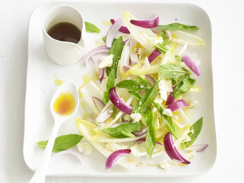Red onion salad with witlof and feta