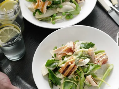 warm salmon and lemon-herbed pasta salad