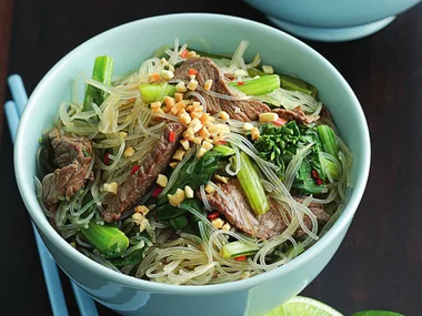 lemongrass beef, noodle and peanut salad
