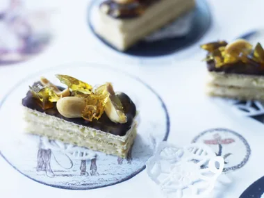 choc nut cream bites with peanut praline