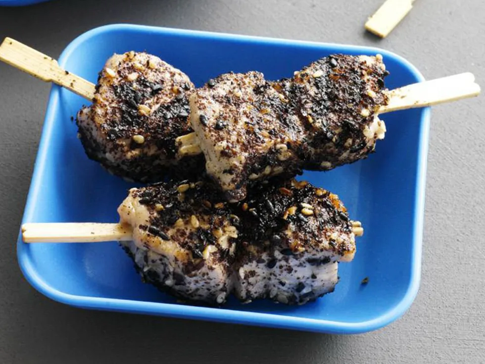 sumac and sesame chicken skewers