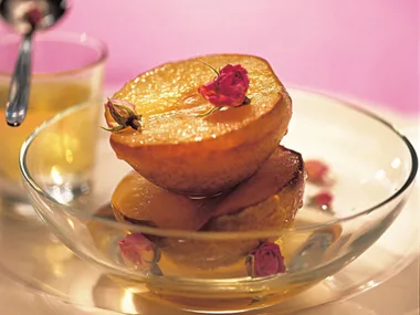 grilled nashi with rosewater syrup