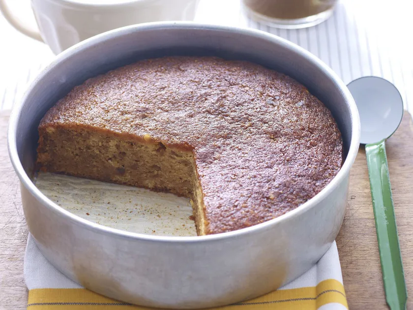 Fig and almond cake with butterscotch sauce
