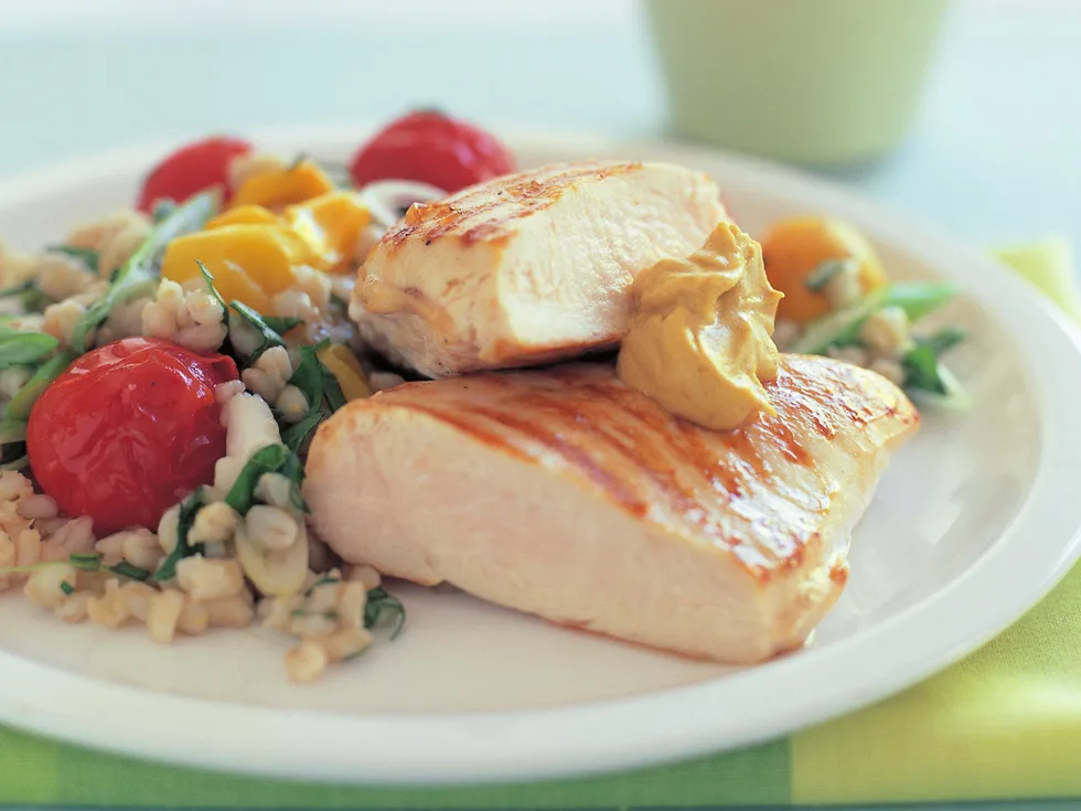 grilled chicken with barley pilaf