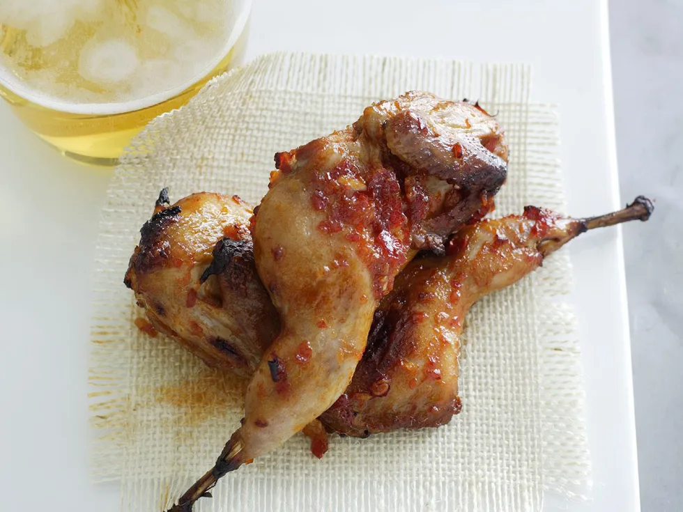 baked garlic and chilli quail