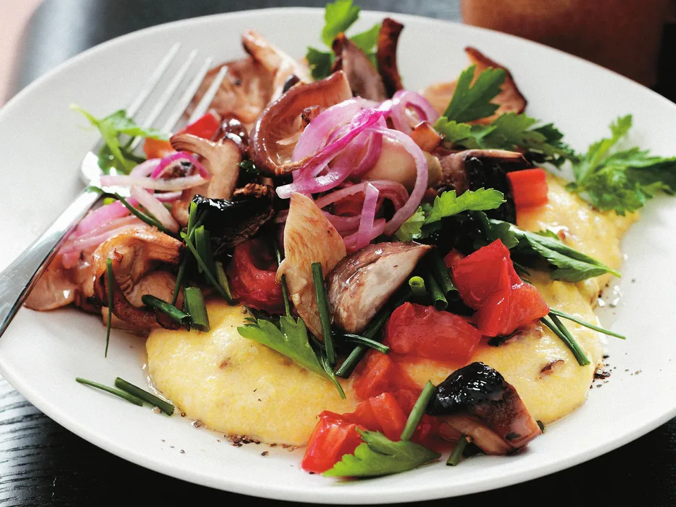 slow-roasted mushrooms with creamy polenta