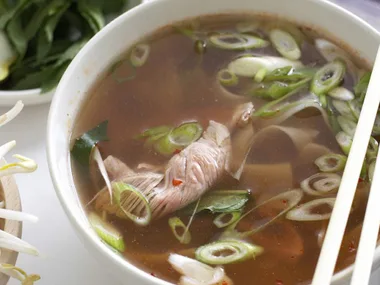 asian beef and rice noodle soup