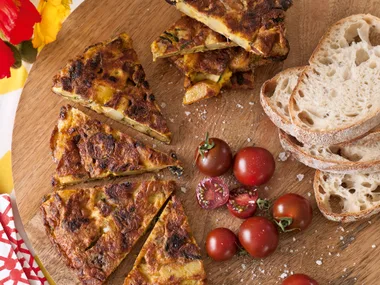 Tortilla  with zucchini, potatoes & black olives