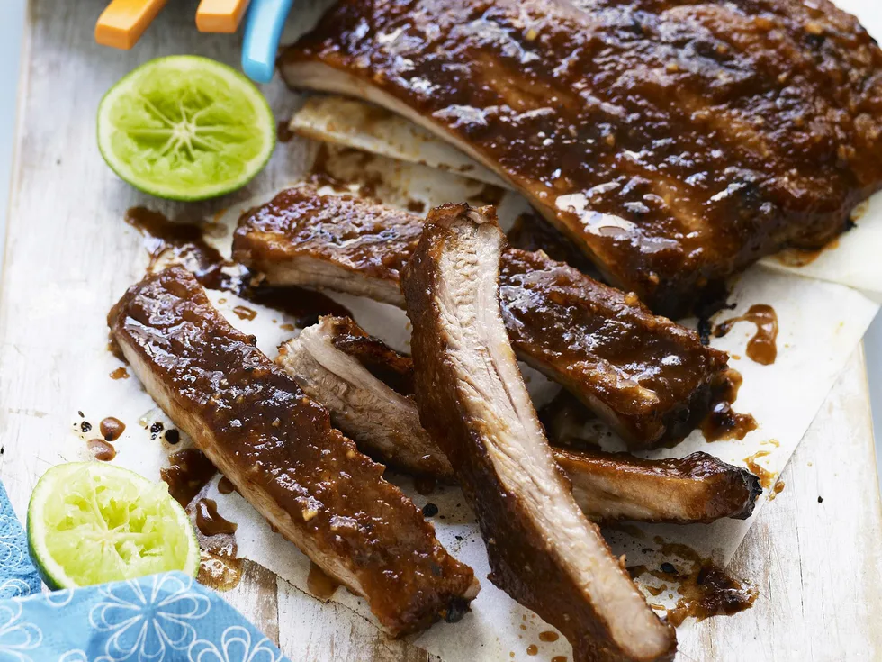 sticky, smoky pork ribs with slaw